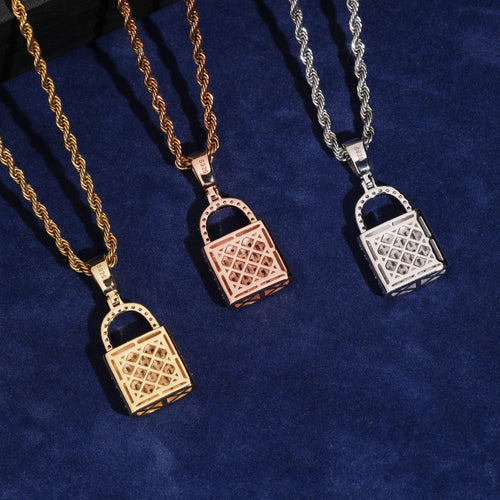 VVS Moissanite Baguette Design Lock Pendant Charm