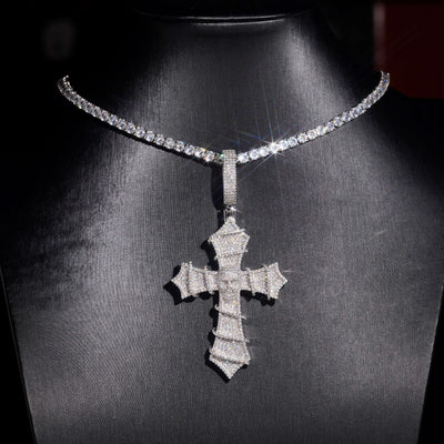 925 Silver Moissanite Diamond Skull Cross Pendant Charm Men Jewelry