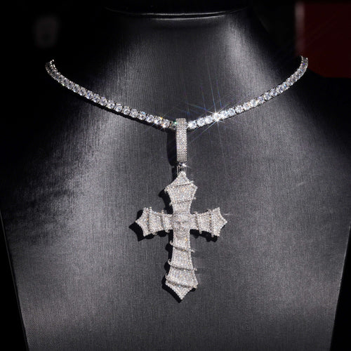 925 Silver Moissanite Diamond Skull Cross Pendant Charm Men Jewelry