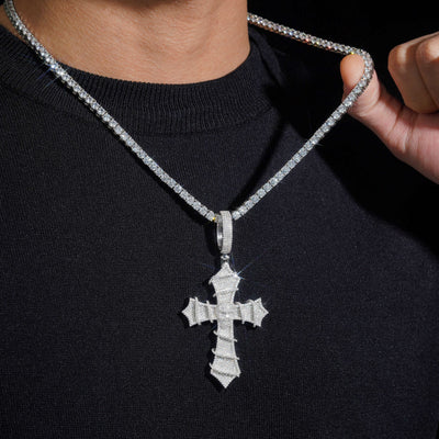 925 Silver Moissanite Diamond Skull Cross Pendant Charm Men Jewelry