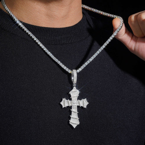 925 Silver Moissanite Diamond Skull Cross Pendant Charm Men Jewelry
