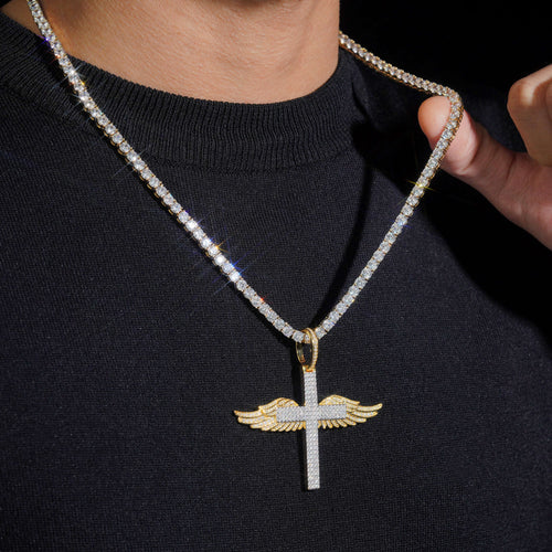 VVS Moissanite Iced Out Wing Cross Pendant For Men Jewelry