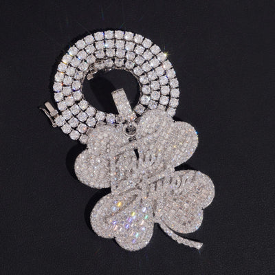 Moissanite Diamond 2Inch Clover Name Letter Pendant Match Tennis Chain