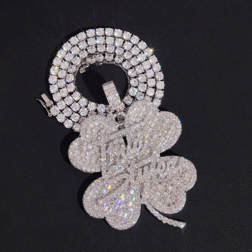 Moissanite Diamond 2Inch Clover Name Letter Pendant Match Tennis Chain