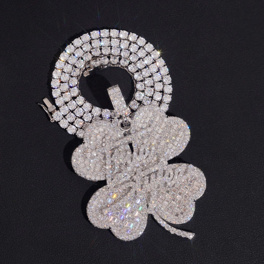 Moissanite Diamond 2Inch Clover Name Letter Pendant Match Tennis Chain