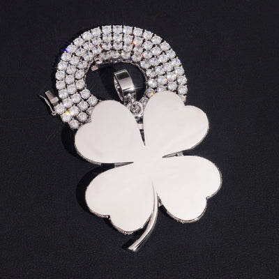 Moissanite Diamond 2Inch Clover Name Letter Pendant Match Tennis Chain