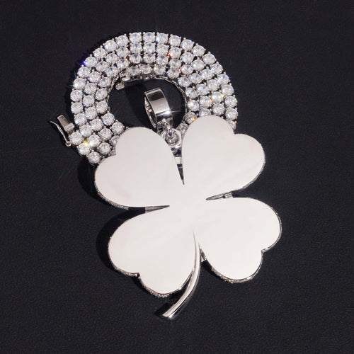 Moissanite Diamond 2Inch Clover Name Letter Pendant Match Tennis Chain