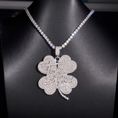 Moissanite Diamond 2Inch Clover Name Letter Pendant Match Tennis Chain