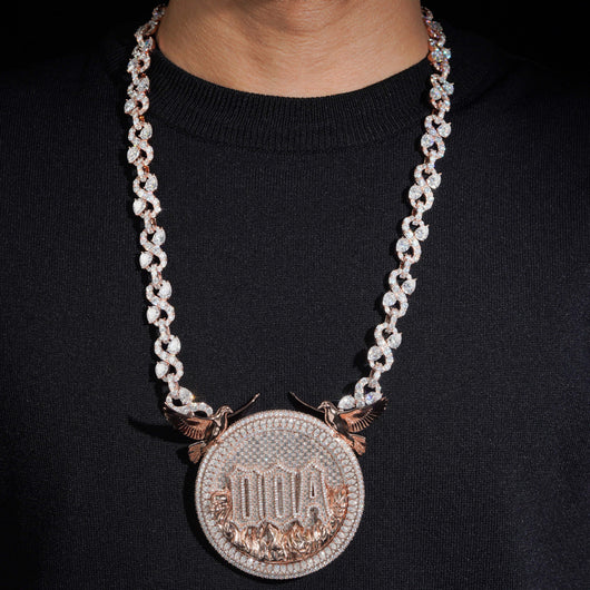 Custom Made Circle Name Infinity Chain Set Rose Gold Moissanite Diamond