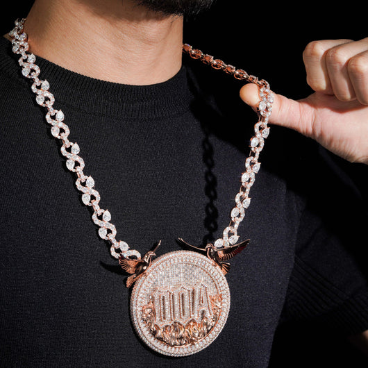 Custom Made Circle Name Infinity Chain Set Rose Gold Moissanite Diamond