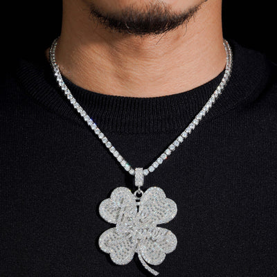 Moissanite Diamond 2Inch Clover Name Letter Pendant Match Tennis Chain