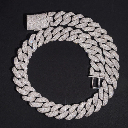 New Arrival 20MM Round Mix Baguette Moisaic Setting Moissanite Cuban Chain