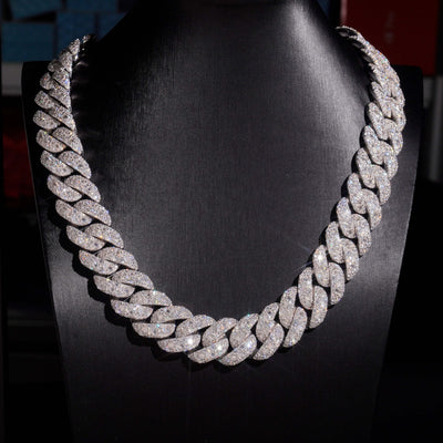 New Arrival 20MM Round Mix Baguette Moisaic Setting Moissanite Cuban Chain