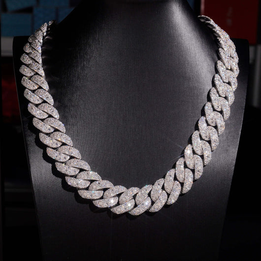 New Arrival 20MM Round Mix Baguette Moisaic Setting Moissanite Cuban Chain