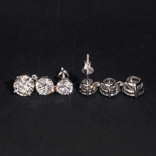 Luxury 10K White Gold Gradiant Size CVD Diamond Stud Earrings
