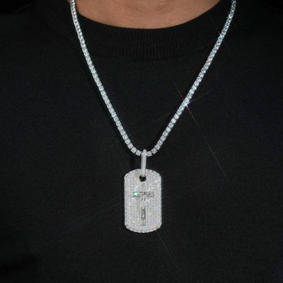 925 Silver Cross Jesus Dog Tag Pendant Moissanite Diamond Men Jewelry