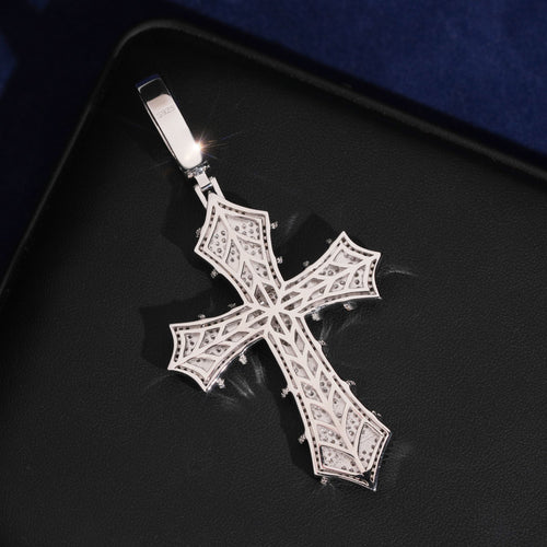 925 Silver Moissanite Diamond Skull Cross Pendant Charm Men Jewelry