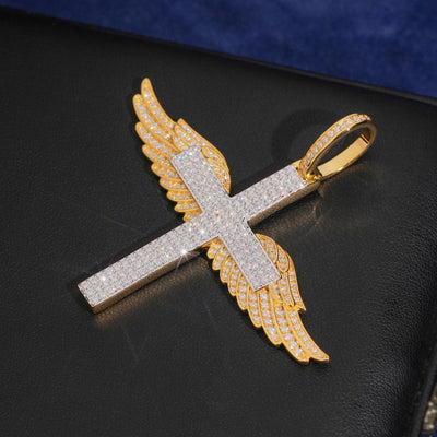 VVS Moissanite Iced Out Wing Cross Pendant For Men Jewelry