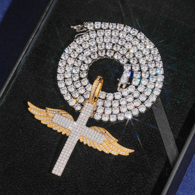 VVS Moissanite Iced Out Wing Cross Pendant For Men Jewelry