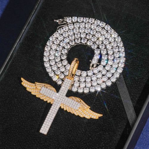 VVS Moissanite Iced Out Wing Cross Pendant For Men Jewelry