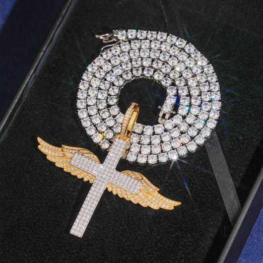 VVS Moissanite Iced Out Wing Cross Pendant For Men Jewelry