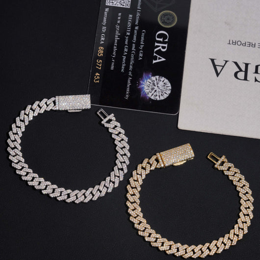 VVS Moissanite Diamond Cuban Bracelet Brass 8MM