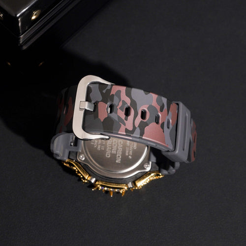 Yellow Gold Camo Band Iced Out G Shock GA2100 Watch