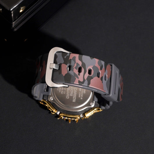 Yellow Gold Camo Band Iced Out G Shock GA2100 Watch