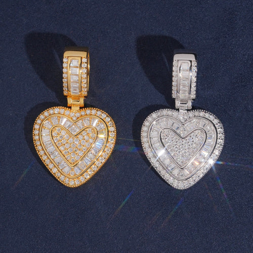 Mini Size Unisex Heart Charm Pendant Moissanite Diamond