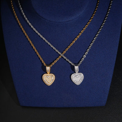 Mini Size Unisex Heart Charm Pendant Moissanite Diamond