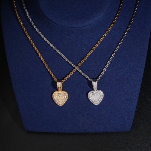 Mini Size Unisex Heart Charm Pendant Moissanite Diamond