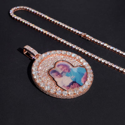 2.5inch Width Mosaic Setting Photo Memory Pendant Moissanite Diamond Jewelry