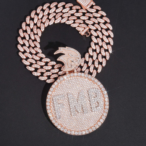 Iced Out Moissanite 2.5Inch Width Circle Logo Name Pendant Rose Gold