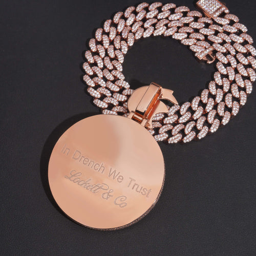 Iced Out Moissanite 2.5Inch Width Circle Logo Name Pendant Rose Gold