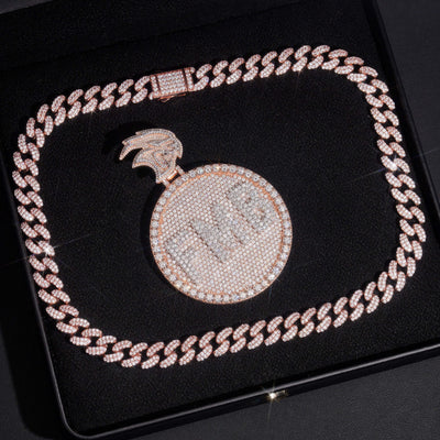 Iced Out Moissanite 2.5Inch Width Circle Logo Name Pendant Rose Gold