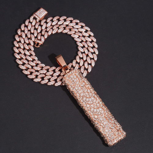 Double Side Iced Out Fancy Cut Rotate Vertical Name Pendant