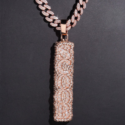 Double Side Iced Out Fancy Cut Rotate Vertical Name Pendant