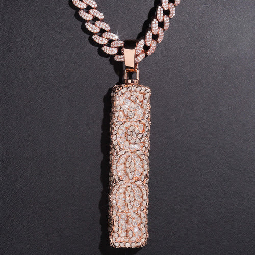 Double Side Iced Out Fancy Cut Rotate Vertical Name Pendant