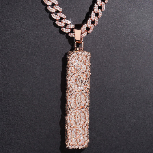 Double Side Iced Out Fancy Cut Rotate Vertical Name Pendant