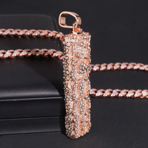 Double Side Iced Out Fancy Cut Rotate Vertical Name Pendant