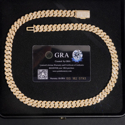 VVS Moissanite Diamond Cuban Chain Brass 10MM Three Rows