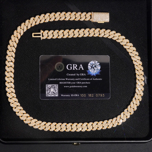 VVS Moissanite Diamond Cuban Chain Brass 10MM Three Rows