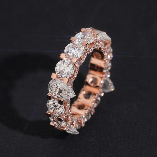 10K Rose Gold VVS Lab Diamond Ring Band Round Mix Pear Cut