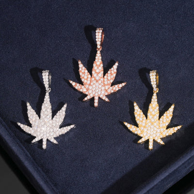VVS Moissanite Diamond Iced Out Silver Leaf Pendant
