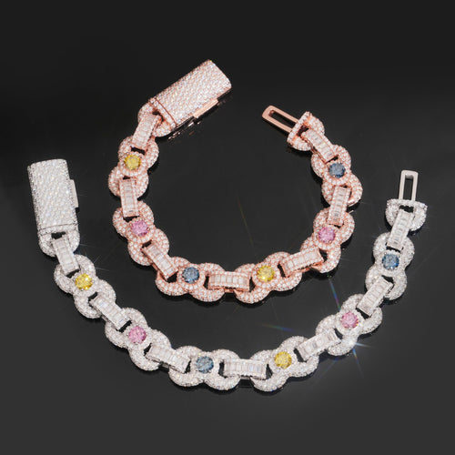 Fancy Cut Color Moissanite 13MM Infinity Link Bracelet VVS