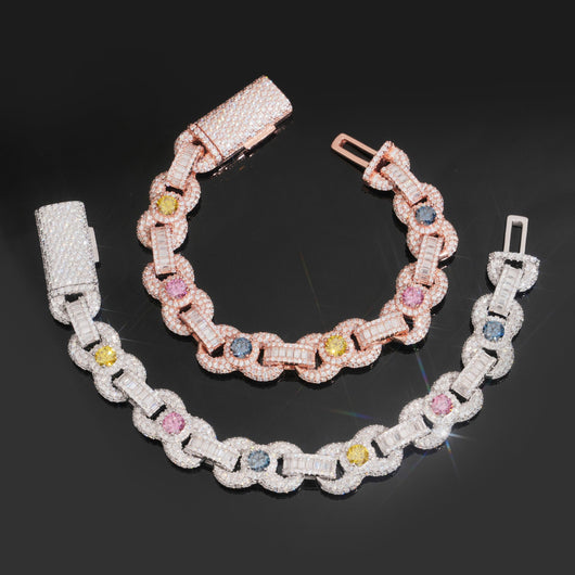 Fancy Cut Color Moissanite 13MM Infinity Link Bracelet VVS