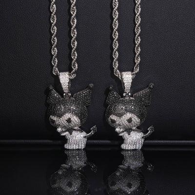 White Mix Black Moissanite Diamond Kuromi Charm Pendant