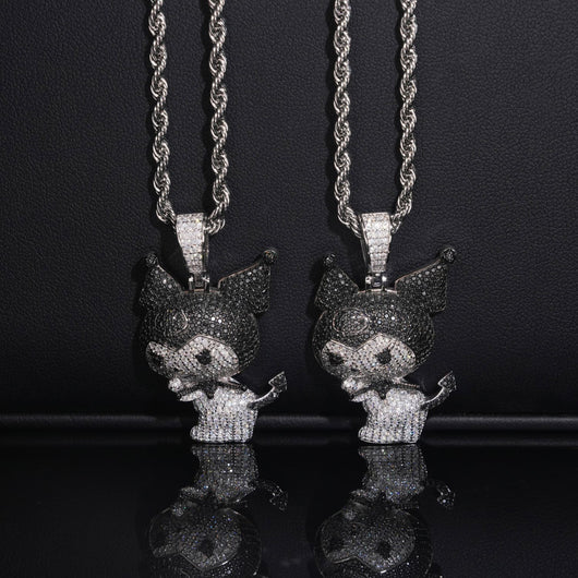 White Mix Black Moissanite Diamond Kuromi Charm Pendant