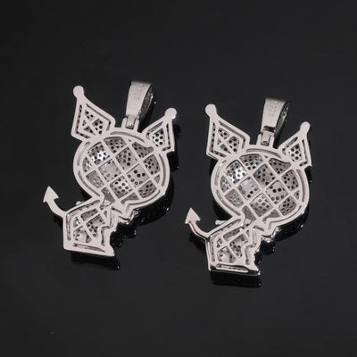 White Mix Black Moissanite Diamond Kuromi Charm Pendant