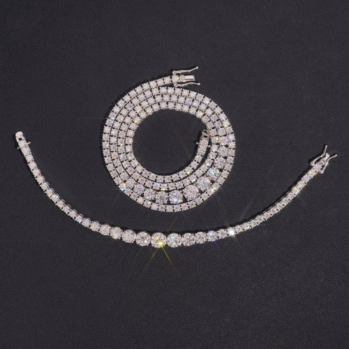 925 Sterling Silver Moissanite Diamond Gradient Size Tennis Necklace Bracelet